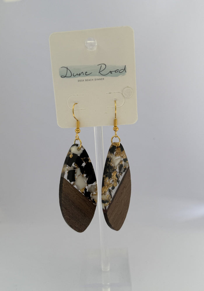 DUNE ROAD_BLACK/GOLD WOOD RESIN EARRINGS G _ BLACK/GOLD WOOD RESIN EARRINGS G _ Ebony Boutique NZ