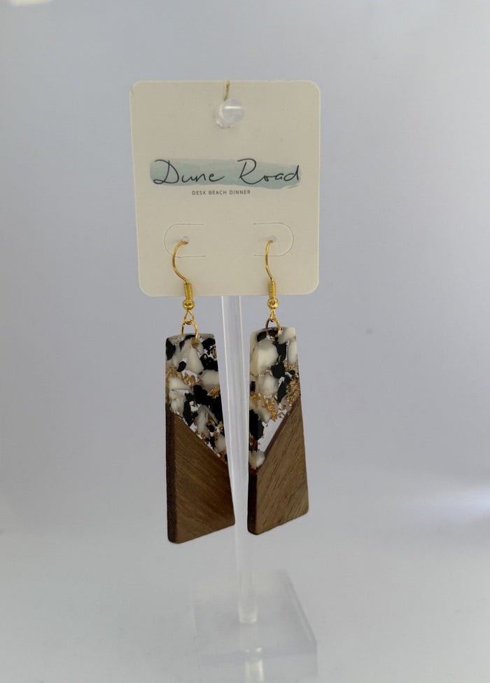 DUNE ROAD_BLACK/GOLD WOOD RESIN EARRINGS I _ BLACK/GOLD WOOD RESIN EARRINGS I _ Ebony Boutique NZ