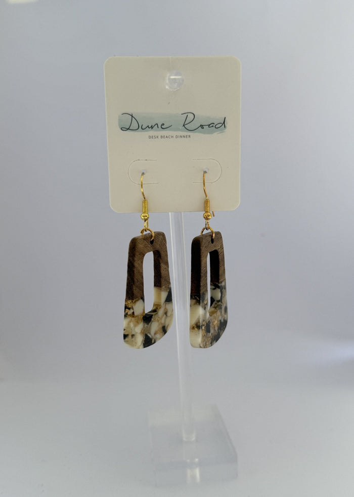 DUNE ROAD_BLACK/GOLD WOOD RESIN EARRINGS J _ BLACK/GOLD WOOD RESIN EARRINGS J _ Ebony Boutique NZ