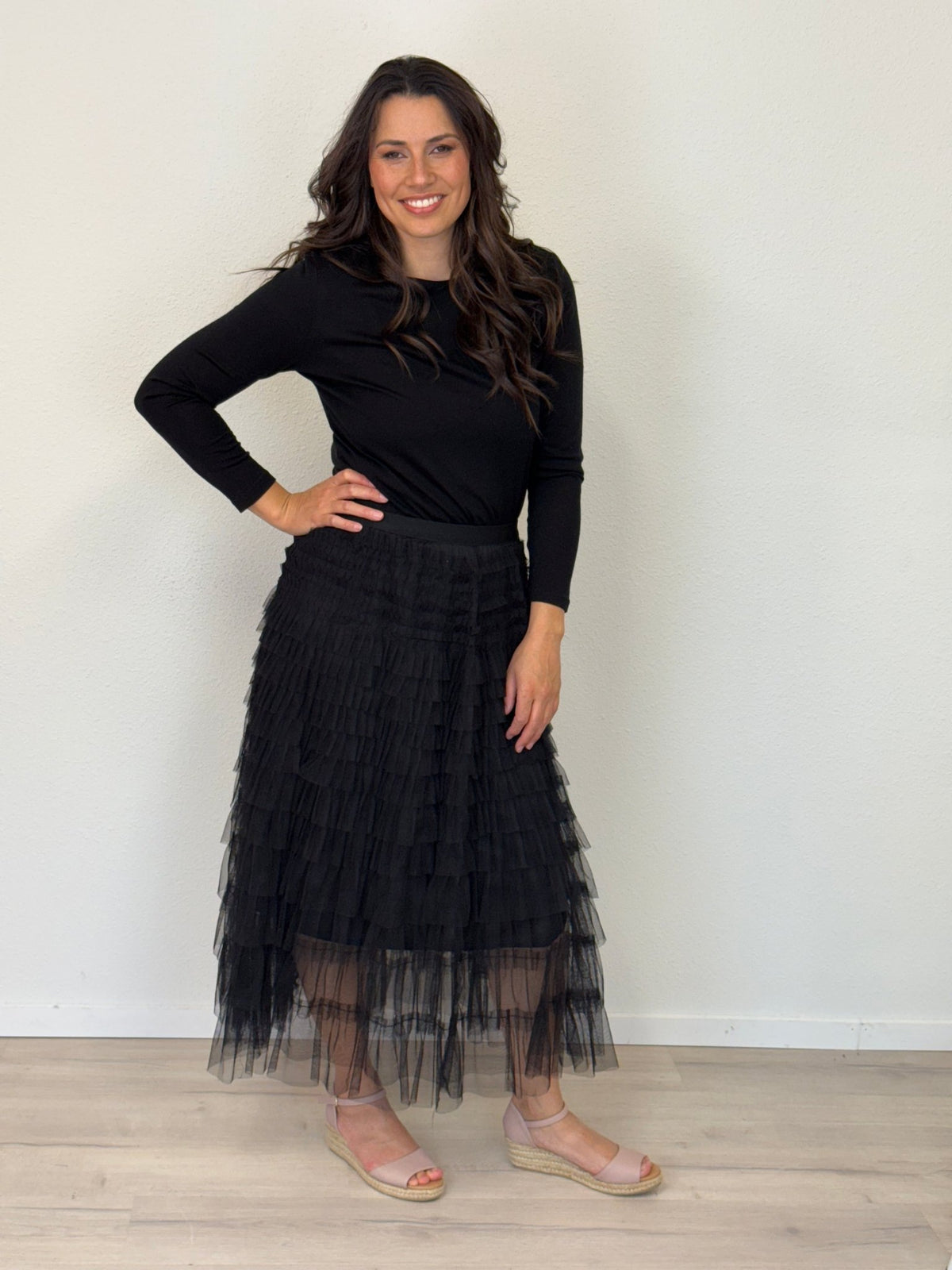 DUNE ROAD_FAIRYTALE TIERED RUFFLE TULLE MESH SKIRT BLACK _ FAIRYTALE TIERED RUFFLE TULLE MESH SKIRT BLACK _ Ebony Boutique NZ