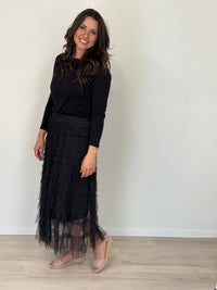 DUNE ROAD_FAIRYTALE TIERED RUFFLE TULLE MESH SKIRT BLACK _ FAIRYTALE TIERED RUFFLE TULLE MESH SKIRT BLACK _ Ebony Boutique NZ