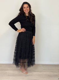 DUNE ROAD_FAIRYTALE TIERED RUFFLE TULLE MESH SKIRT BLACK _ FAIRYTALE TIERED RUFFLE TULLE MESH SKIRT BLACK _ Ebony Boutique NZ