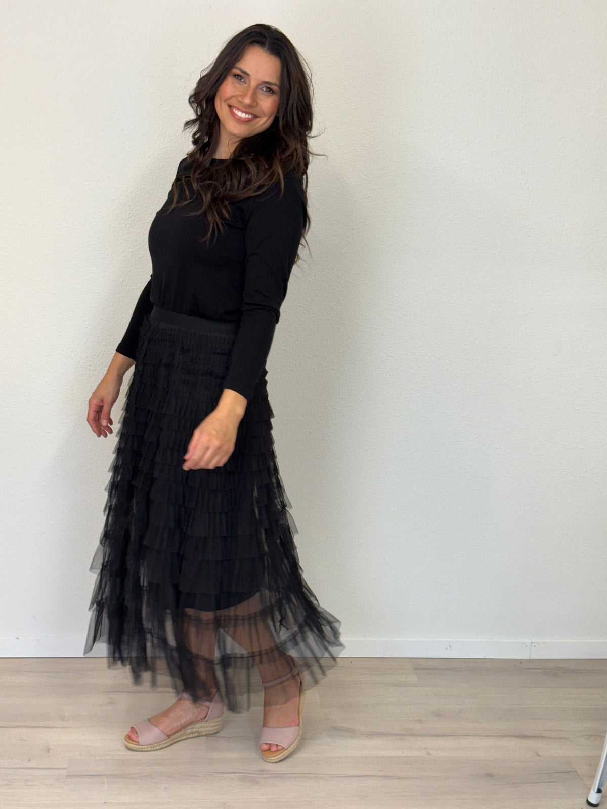 DUNE ROAD_FAIRYTALE TIERED RUFFLE TULLE MESH SKIRT BLACK _ FAIRYTALE TIERED RUFFLE TULLE MESH SKIRT BLACK _ Ebony Boutique NZ