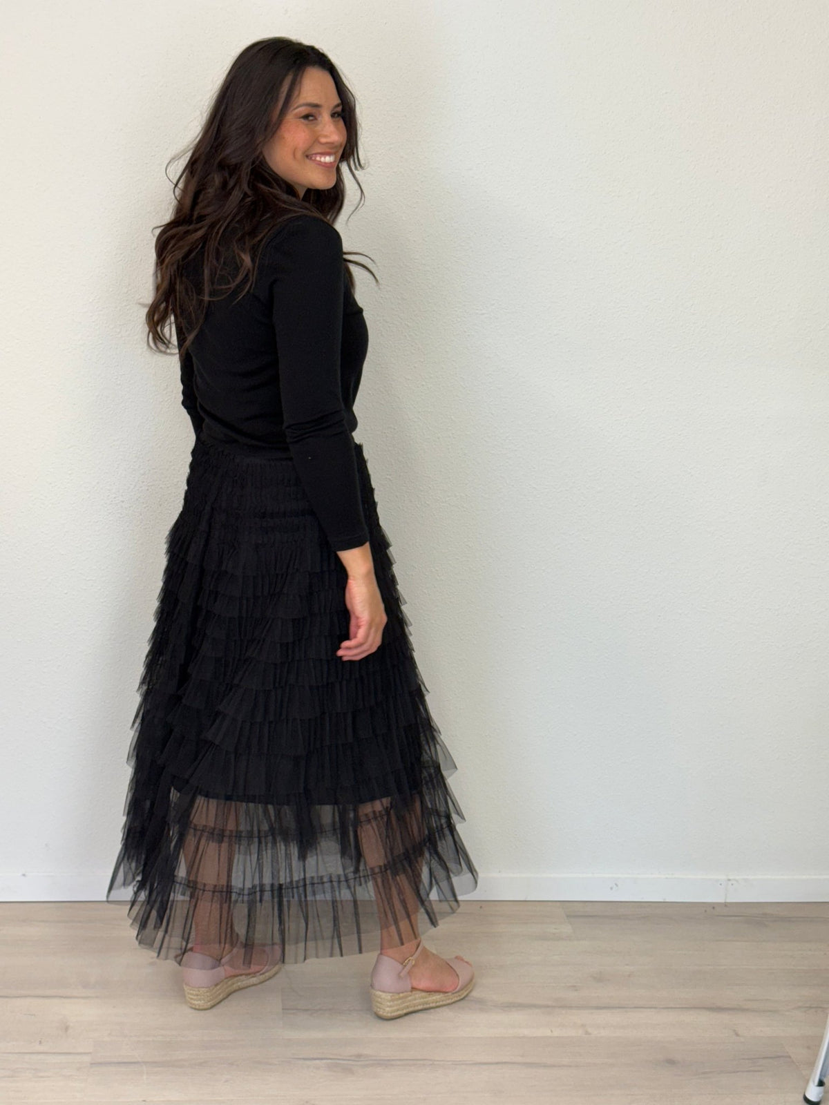 DUNE ROAD_FAIRYTALE TIERED RUFFLE TULLE MESH SKIRT BLACK _ FAIRYTALE TIERED RUFFLE TULLE MESH SKIRT BLACK _ Ebony Boutique NZ