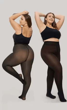 DUNE ROAD_GLOW FIT FLEECE LINED THERMAL TIGHTS CURVE + TALL SINGLE SEAM NUDE/BLACK _ GLOW FIT FLEECE LINED THERMAL TIGHTS CURVE + TALL SINGLE SEAM NUDE/BLACK _ Ebony Boutique NZ