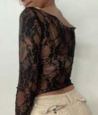 DUNE ROAD_MESH LACE SCOOP NECK CROP TOP BLACK _ MESH LACE SCOOP NECK CROP TOP BLACK _ Ebony Boutique NZ