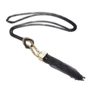 DUNE ROAD_TASSLE NECKLACE KNOTTED BLACK GOLD _ TASSLE NECKLACE KNOTTED BLACK GOLD _ Ebony Boutique NZ
