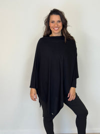 EBONY_100% MERINO WOOL PONCHO EASY STYLE LAYER BLACK _ 100% MERINO WOOL PONCHO EASY STYLE LAYER BLACK _ Ebony Boutique NZ