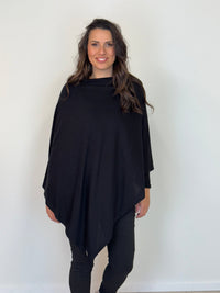 EBONY_100% MERINO WOOL PONCHO EASY STYLE LAYER BLACK _ 100% MERINO WOOL PONCHO EASY STYLE LAYER BLACK _ Ebony Boutique NZ