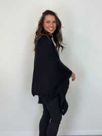 EBONY_100% MERINO WOOL PONCHO EASY STYLE LAYER BLACK _ 100% MERINO WOOL PONCHO EASY STYLE LAYER BLACK _ Ebony Boutique NZ