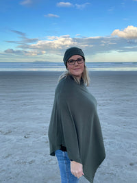 EBONY_100% MERINO WOOL PONCHO EASY STYLE LAYER KHAKI _ 100% MERINO WOOL PONCHO EASY STYLE LAYER KHAKI _ Ebony Boutique NZ