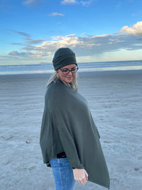 EBONY_100% MERINO WOOL PONCHO EASY STYLE LAYER KHAKI _ 100% MERINO WOOL PONCHO EASY STYLE LAYER KHAKI _ Ebony Boutique NZ