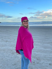 EBONY_100% MERINO WOOL PONCHO EASY STYLE LAYER RASPBERRY _ 100% MERINO WOOL PONCHO EASY STYLE LAYER RASPBERRY _ Ebony Boutique NZ