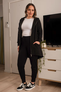 EBONY_HOODIE 2 WAY ZIP CARDI JACKET EBAS551BLK _ HOODIE 2 WAY ZIP CARDI JACKET EBAS551BLK _ Ebony Boutique NZ