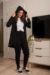 EBONY_HOODIE 2 WAY ZIP CARDI JACKET EBAS551BLK _ HOODIE 2 WAY ZIP CARDI JACKET EBAS551BLK _ Ebony Boutique NZ