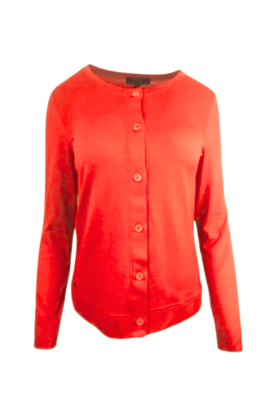 EBONY_MERINO BUTTON CARDIGAN WOMENS LONG SLEEVES CREW NECK TANGERINE _ MERINO BUTTON CARDIGAN WOMENS LONG SLEEVES CREW NECK TANGERINE _ Ebony Boutique NZ