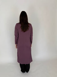 EBONY_MERINO ELONGATED LONGLINE CARDIGAN WITH SPLIT HEM LONG SLEEVES AMETHYST _ MERINO ELONGATED LONGLINE CARDIGAN WITH SPLIT HEM LONG SLEEVES AMETHYST _ Ebony Boutique NZ