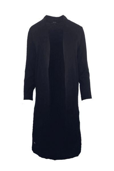 EBONY_MERINO ELONGATED LONGLINE CARDIGAN WITH SPLIT HEM LONG SLEEVES BLACK _ MERINO ELONGATED LONGLINE CARDIGAN WITH SPLIT HEM LONG SLEEVES BLACK _ Ebony Boutique NZ