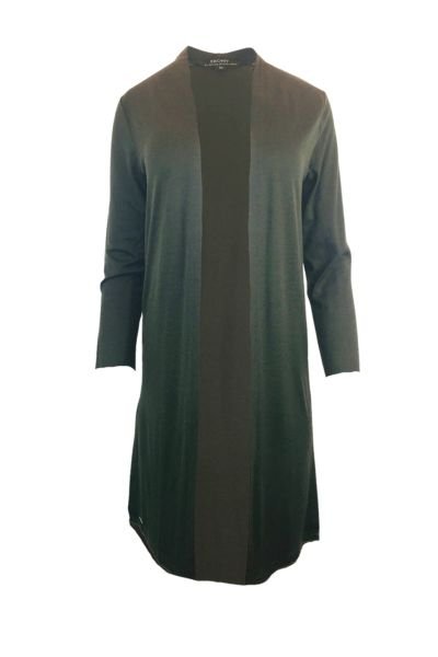 EBONY_MERINO ELONGATED LONGLINE CARDIGAN WITH SPLIT HEM LONG SLEEVES KHAKI _ MERINO ELONGATED LONGLINE CARDIGAN WITH SPLIT HEM LONG SLEEVES KHAKI _ Ebony Boutique NZ