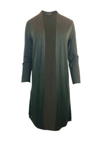 EBONY_MERINO ELONGATED LONGLINE CARDIGAN WITH SPLIT HEM LONG SLEEVES KHAKI _ MERINO ELONGATED LONGLINE CARDIGAN WITH SPLIT HEM LONG SLEEVES KHAKI _ Ebony Boutique NZ