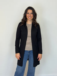 EBONY_MERINO LONGLINE CARDIGAN WITH SPLIT HEM LONG SLEEVES BLACK _ MERINO LONGLINE CARDIGAN WITH SPLIT HEM LONG SLEEVES BLACK _ Ebony Boutique NZ