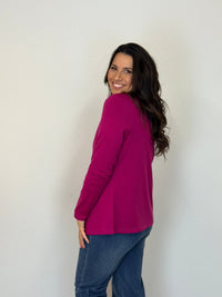 EBONY_MERINO MID LENGTH EDGE TO EDGE WOMENS CARDIGAN RASPBERRY _ MERINO MID LENGTH EDGE TO EDGE WOMENS CARDIGAN RASPBERRY _ Ebony Boutique NZ