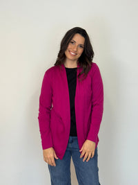 EBONY_MERINO MID LENGTH EDGE TO EDGE WOMENS CARDIGAN RASPBERRY _ MERINO MID LENGTH EDGE TO EDGE WOMENS CARDIGAN RASPBERRY _ Ebony Boutique NZ