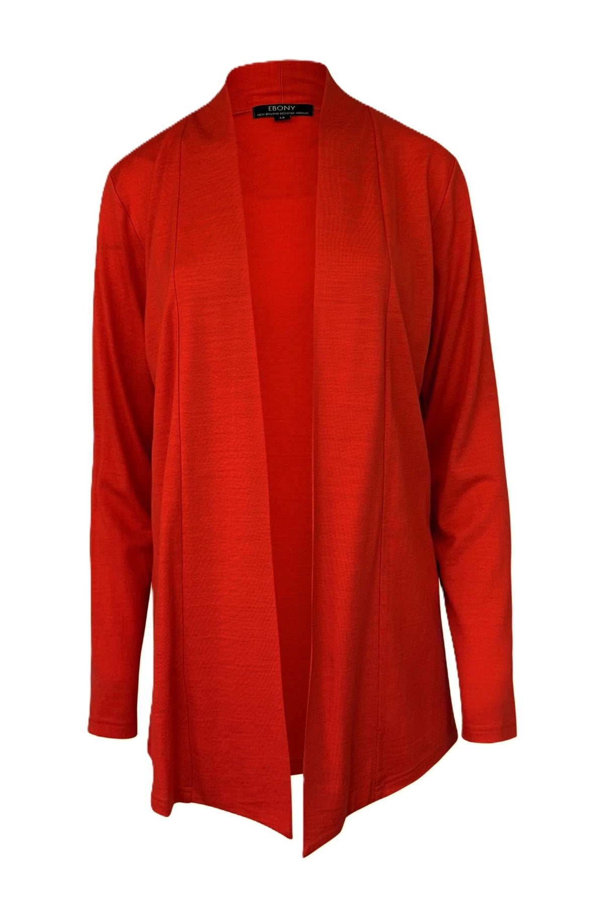 EBONY_MERINO MID LENGTH EDGE TO EDGE WOMENS CARDIGAN TANGERINE _ MERINO MID LENGTH EDGE TO EDGE WOMENS CARDIGAN TANGERINE _ Ebony Boutique NZ
