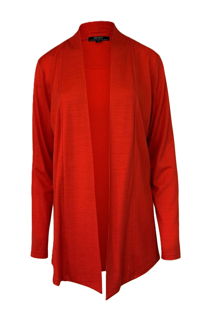 EBONY_MERINO MID LENGTH EDGE TO EDGE WOMENS CARDIGAN TANGERINE _ MERINO MID LENGTH EDGE TO EDGE WOMENS CARDIGAN TANGERINE _ Ebony Boutique NZ