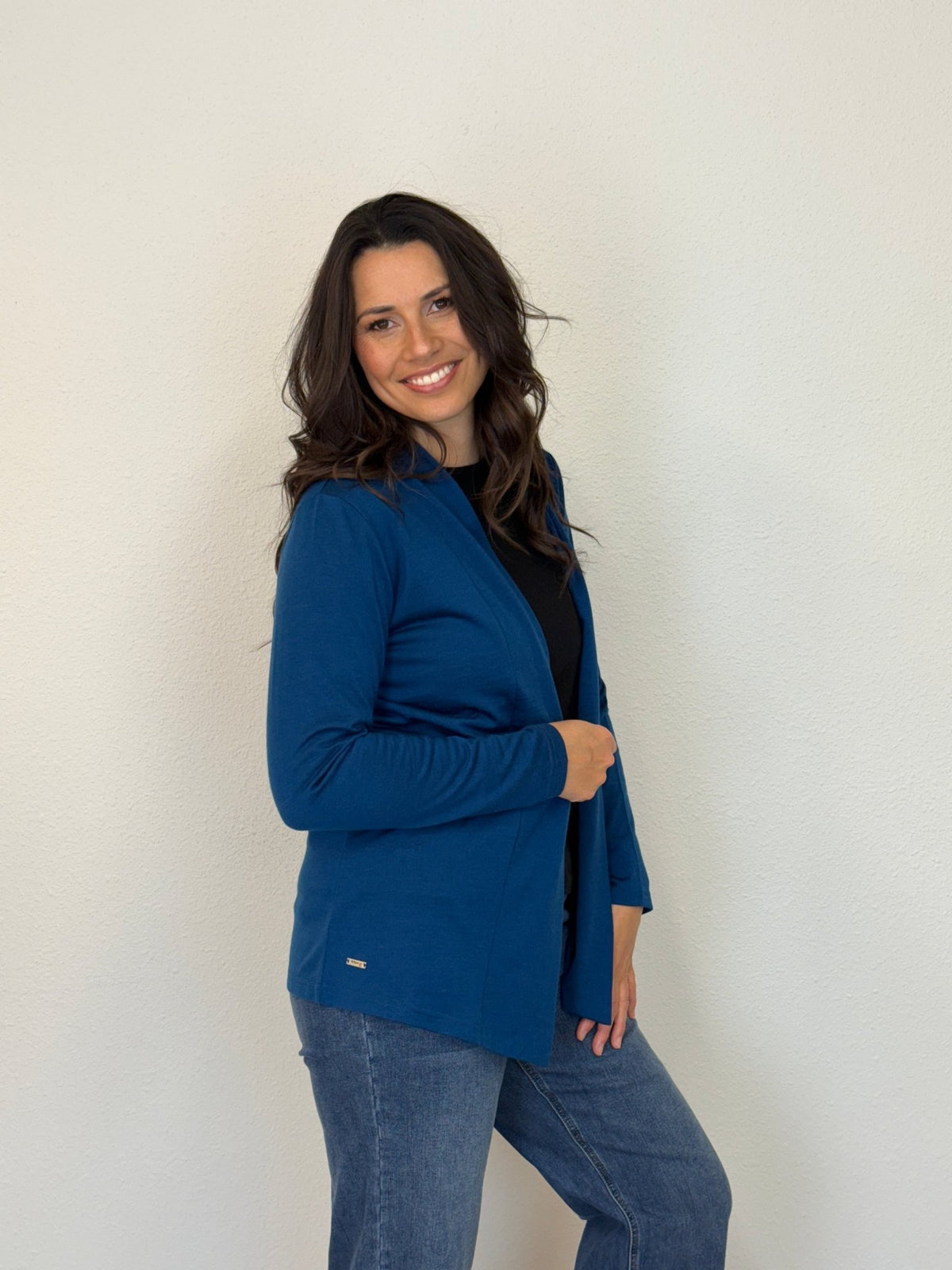 EBONY_MERINO MID LENGTH EDGE TO EDGE WOMENS CARDIGAN TWILIGHT _ MERINO MID LENGTH EDGE TO EDGE WOMENS CARDIGAN TWILIGHT _ Ebony Boutique NZ
