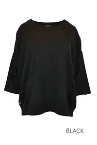 EBONY_MERINO SWEATER WITH FRONT POCKETS & 3/4 SLEEVES BLACK _ MERINO SWEATER WITH FRONT POCKETS & 3/4 SLEEVES BLACK _ Ebony Boutique NZ