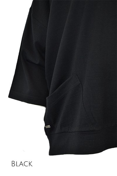 EBONY_MERINO SWEATER WITH FRONT POCKETS & 3/4 SLEEVES BLACK _ MERINO SWEATER WITH FRONT POCKETS & 3/4 SLEEVES BLACK _ Ebony Boutique NZ