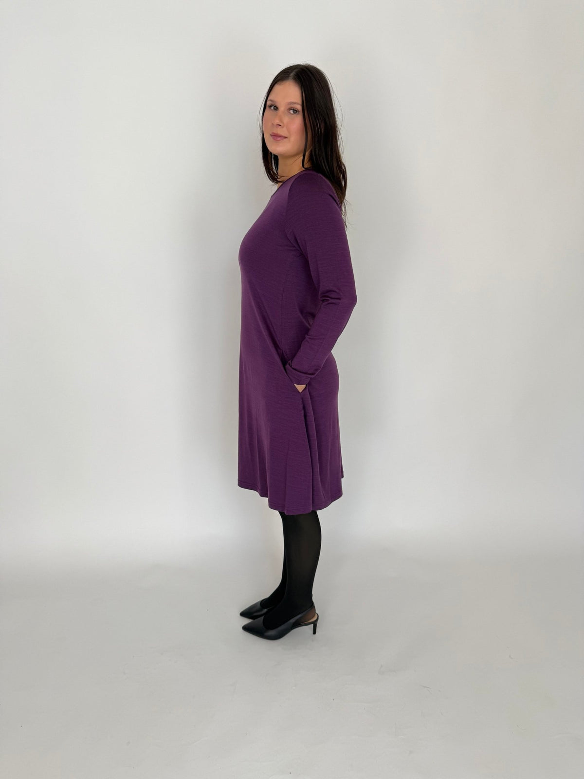 EBONY_MERINO SWING DRESS LONG SLEEVES ITALIAN PLUM _ MERINO SWING DRESS LONG SLEEVES ITALIAN PLUM _ Ebony Boutique NZ