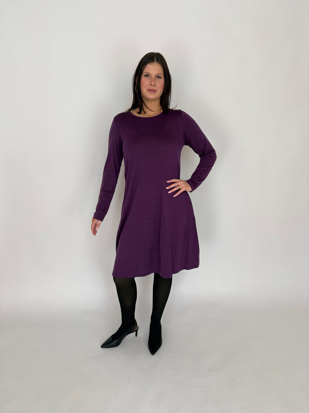 EBONY_MERINO SWING DRESS LONG SLEEVES ITALIAN PLUM _ MERINO SWING DRESS LONG SLEEVES ITALIAN PLUM _ Ebony Boutique NZ