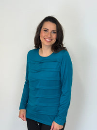 EBONY_MERINO TUCK PLEAT TOP WOMENS LONG SLEEVES ROUND NECK DRAGONFLY _ MERINO TUCK PLEAT TOP WOMENS LONG SLEEVES ROUND NECK DRAGONFLY _ Ebony Boutique NZ