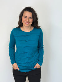 EBONY_MERINO TUCK PLEAT TOP WOMENS LONG SLEEVES ROUND NECK DRAGONFLY _ MERINO TUCK PLEAT TOP WOMENS LONG SLEEVES ROUND NECK DRAGONFLY _ Ebony Boutique NZ