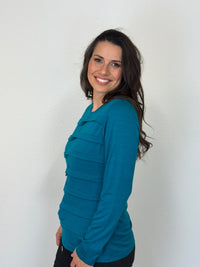 EBONY_MERINO TUCK PLEAT TOP WOMENS LONG SLEEVES ROUND NECK DRAGONFLY _ MERINO TUCK PLEAT TOP WOMENS LONG SLEEVES ROUND NECK DRAGONFLY _ Ebony Boutique NZ