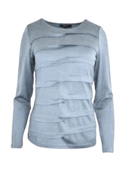 EBONY_MERINO TUCK PLEAT TOP WOMENS LONG SLEEVES ROUND NECK DUSK BLUE _ MERINO TUCK PLEAT TOP WOMENS LONG SLEEVES ROUND NECK DUSK BLUE _ Ebony Boutique NZ