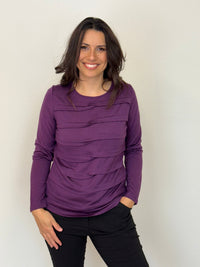 EBONY_MERINO TUCK PLEAT TOP WOMENS LONG SLEEVES ROUND NECK ITALIAN PLUM _ MERINO TUCK PLEAT TOP WOMENS LONG SLEEVES ROUND NECK ITALIAN PLUM _ Ebony Boutique NZ