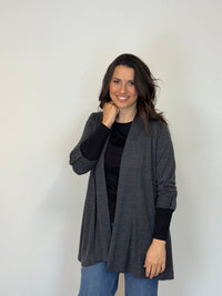 EBONY_TAB SLEEVE 100% MERINO EDGE TO EDGE A - LINE CARDIGAN CHARCOAL _ TAB SLEEVE 100% MERINO EDGE TO EDGE A - LINE CARDIGAN CHARCOAL _ Ebony Boutique NZ