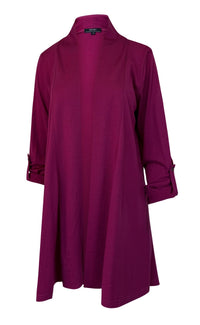 EBONY_TAB SLEEVE 100% MERINO EDGE TO EDGE A - LINE CARDIGAN RASPBERRY _ TAB SLEEVE 100% MERINO EDGE TO EDGE A - LINE CARDIGAN RASPBERRY _ Ebony Boutique NZ