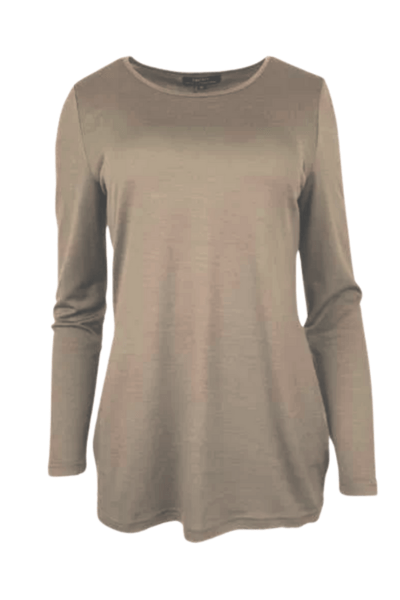 EBONY_WOMENS 100% MERINO (210) A - LINE SCOOP LONG SLEEVE TOP CAPPUCCINO _ WOMENS 100% MERINO (210) A - LINE SCOOP LONG SLEEVE TOP CAPPUCCINO _ Ebony Boutique NZ