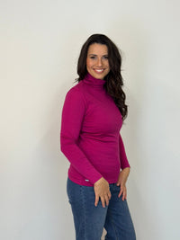 EBONY_WOMENS 100% MERINO (210) LONG SLEEVE HIGH NECK TOP RASPBERRY _ WOMENS 100% MERINO (210) LONG SLEEVE HIGH NECK TOP RASPBERRY _ Ebony Boutique NZ