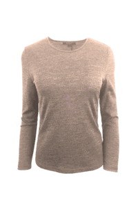 EBONY_WOMENS 100% MERINO (210) LONG SLEEVE SATIN CREW TOP CAPPUCCINO _ WOMENS 100% MERINO (210) LONG SLEEVE SATIN CREW TOP CAPPUCCINO _ Ebony Boutique NZ