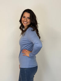 EBONY_WOMENS 100% MERINO (210) LONG SLEEVE SATIN CREW TOP DUSK BLUE _ WOMENS 100% MERINO (210) LONG SLEEVE SATIN CREW TOP DUSK BLUE _ Ebony Boutique NZ