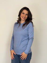 EBONY_WOMENS 100% MERINO (210) LONG SLEEVE SATIN CREW TOP DUSK BLUE _ WOMENS 100% MERINO (210) LONG SLEEVE SATIN CREW TOP DUSK BLUE _ Ebony Boutique NZ