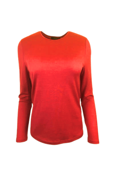 EBONY_WOMENS 100% MERINO (210) LONG SLEEVE SATIN CREW TOP TANGERINE _ WOMENS 100% MERINO (210) LONG SLEEVE SATIN CREW TOP TANGERINE _ Ebony Boutique NZ