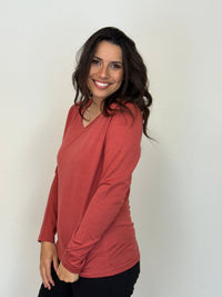 EBONY_WOMENS 100% MERINO (210) LONG SLEEVE V NECK TOP BRICK _ WOMENS 100% MERINO (210) LONG SLEEVE V NECK TOP BRICK _ Ebony Boutique NZ