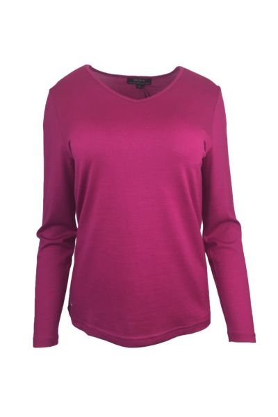 EBONY_WOMENS 100% MERINO (210) LONG SLEEVE V NECK TOP RASPBERRY _ WOMENS 100% MERINO (210) LONG SLEEVE V NECK TOP RASPBERRY _ Ebony Boutique NZ