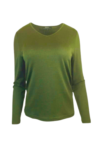 EBONY_WOMENS 100% MERINO (210) LONG SLEEVE V NECK TOP SUMMER PEAR _ WOMENS 100% MERINO (210) LONG SLEEVE V NECK TOP SUMMER PEAR _ Ebony Boutique NZ